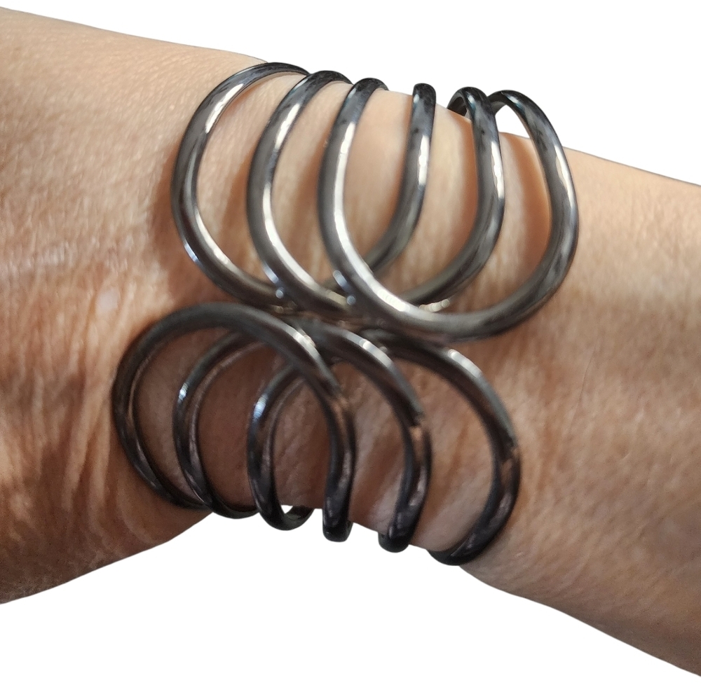 Gunmetal Hinged Swirl Cuff Bracelet